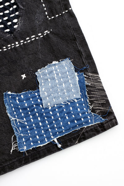 [1 OF 1] DENIM REWORK SHORTS (BLACK)