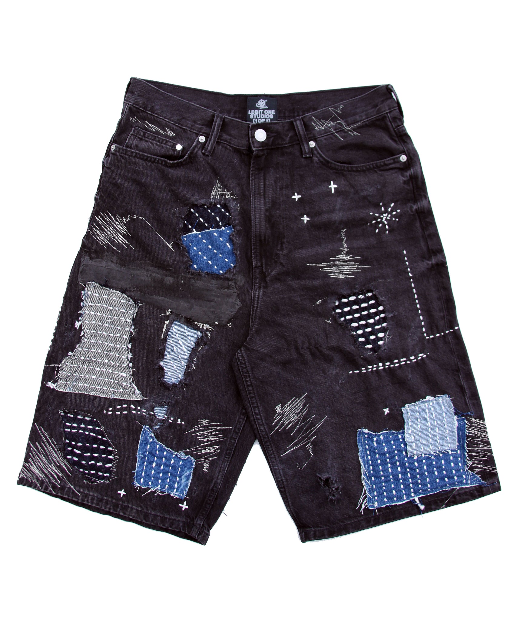 [1 OF 1] DENIM REWORK SHORTS (BLACK)