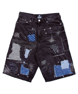 [1 OF 1] DENIM REWORK SHORTS (BLACK)