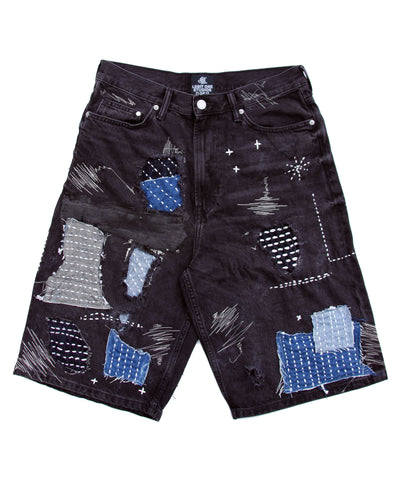 [1 OF 1] DENIM REWORK SHORTS (BLACK)