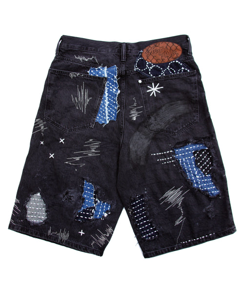 [1 OF 1] DENIM REWORK SHORTS (BLACK)