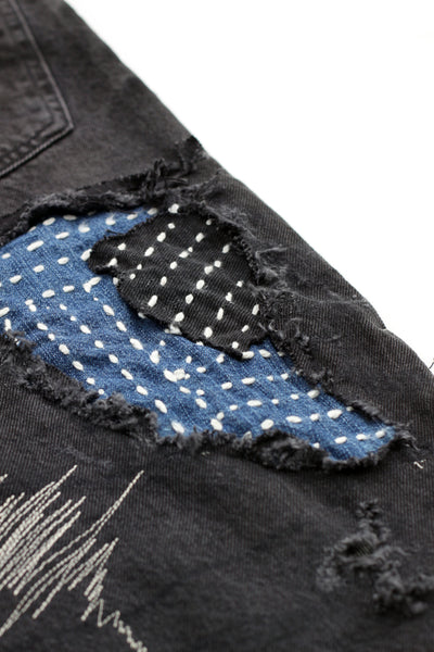 [1 OF 1] DENIM REWORK SHORTS (BLACK)