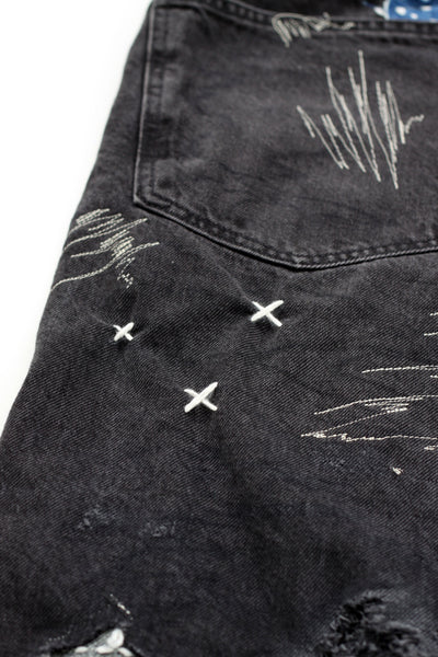[1 OF 1] DENIM REWORK SHORTS (BLACK)