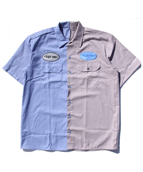 2-TONE PATCH WORK SHIRT (BABY BLUE/GREY)