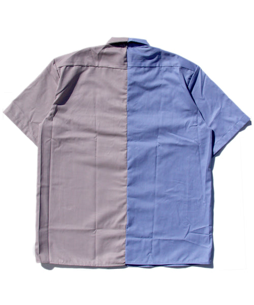 2-TONE PATCH WORK SHIRT (BABY BLUE/GREY)