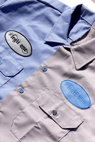 2-TONE PATCH WORK SHIRT (BABY BLUE/GREY)