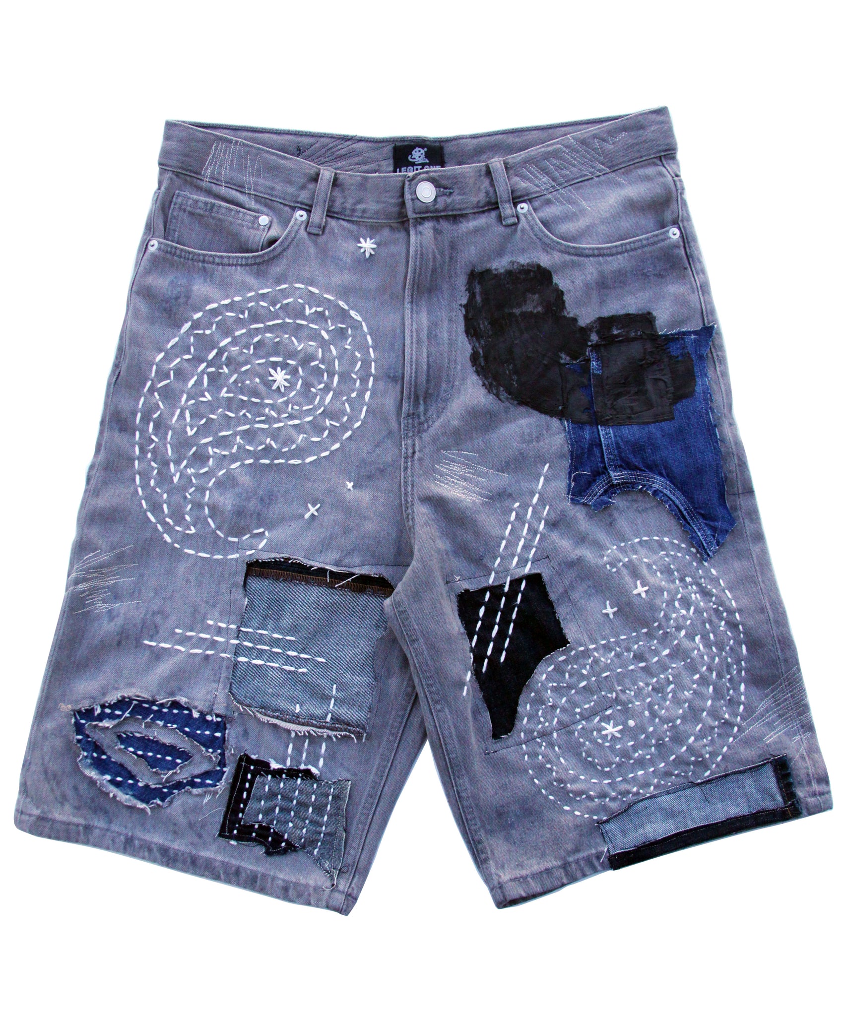 [1 OF 1] DENIM REWORK SHORTS PAISLEY(GREY)