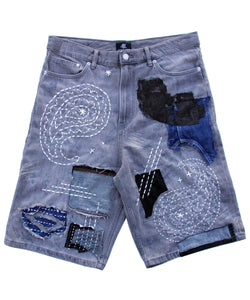 [1 OF 1] DENIM REWORK SHORTS PAISLEY(GREY)
