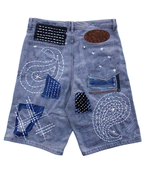 [1 OF 1] DENIM REWORK SHORTS PAISLEY(GREY)
