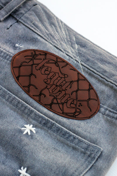 [1 OF 1] DENIM REWORK SHORTS PAISLEY(GREY)