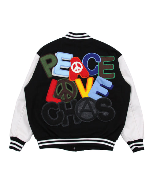 "PLC®"  LEATHER LETTERMAN JACKET (BLK/WHT)