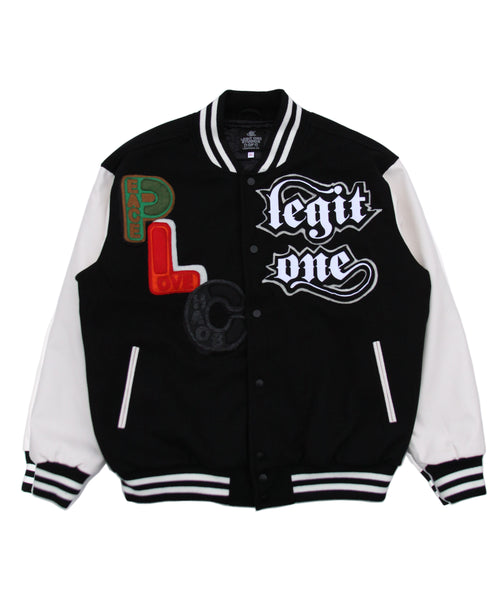 "PLC®"  LEATHER LETTERMAN JACKET (BLK/WHT)