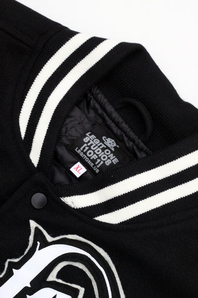 "PLC®"  LEATHER LETTERMAN JACKET (BLK/WHT)